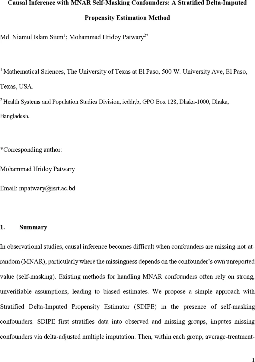 Causal Inference with MNAR Self-Masking Confounders: A Stratified Delta-Imputed Propensity Estimation Method