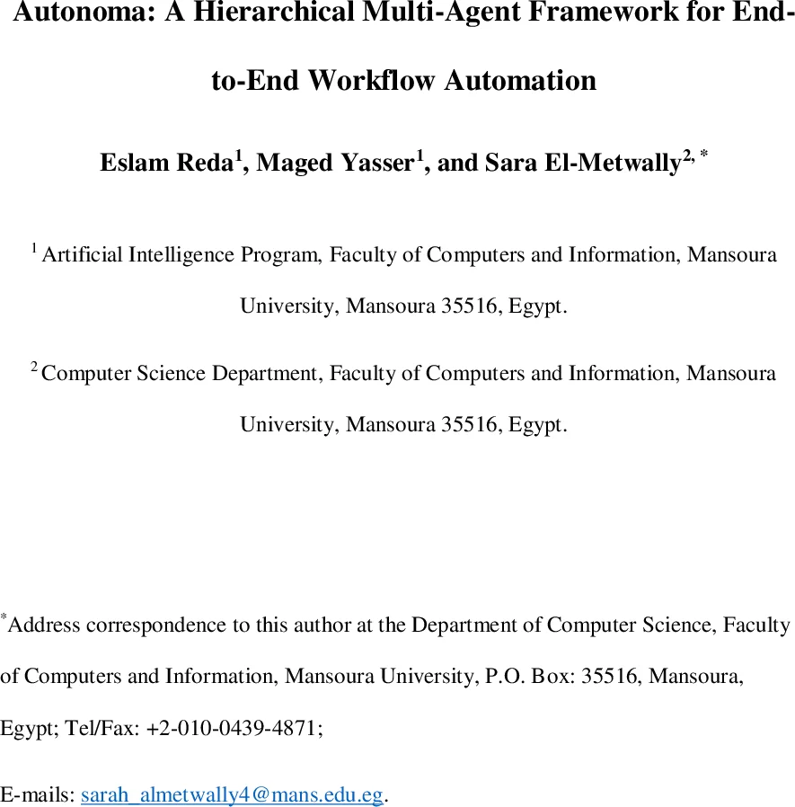 Autonoma: A Hierarchical Multi-Agent Framework for End-to-End Workflow Automation