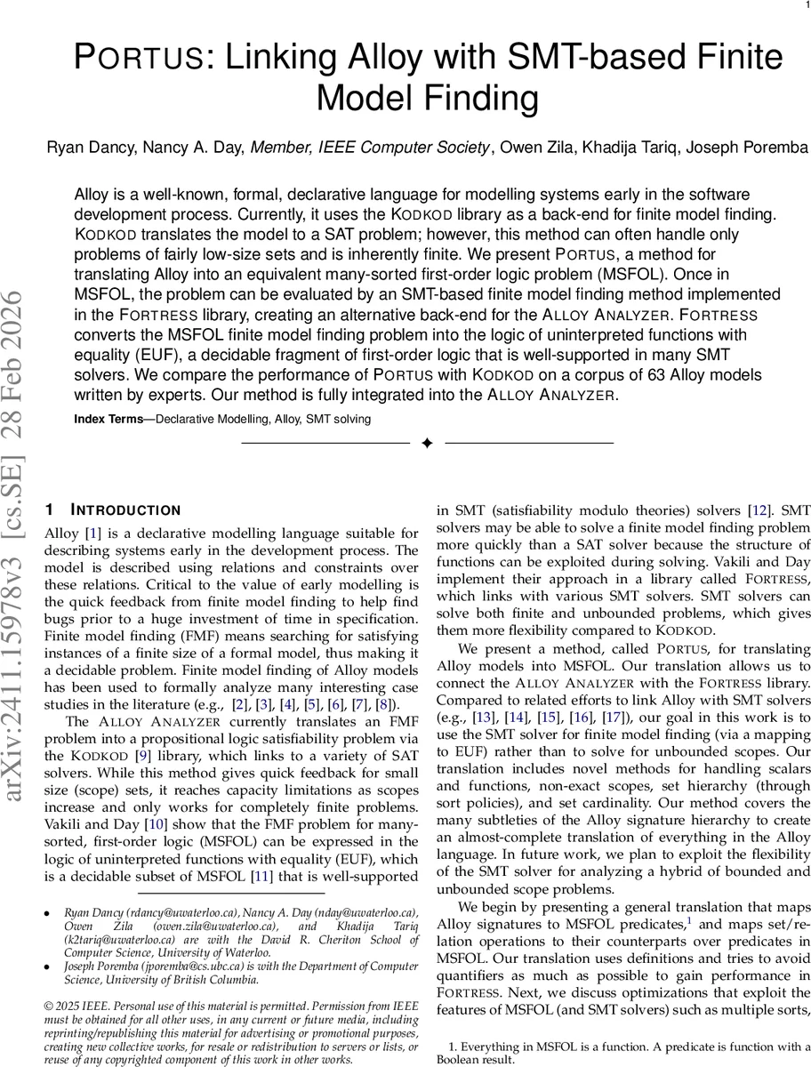 Portus: Linking Alloy with SMT-based Finite Model Finding