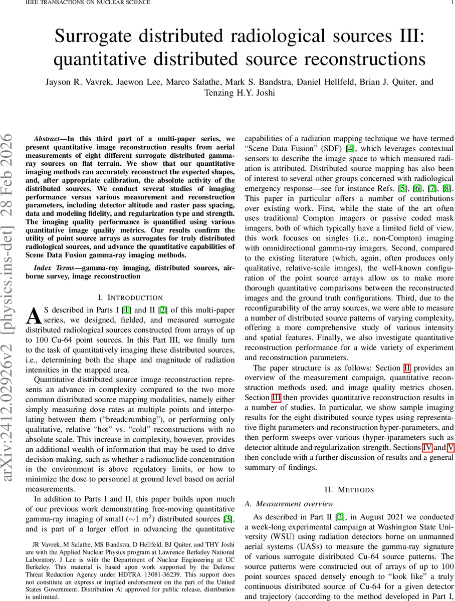 Surrogate distributed radiological sources III: quantitative distributed source reconstructions