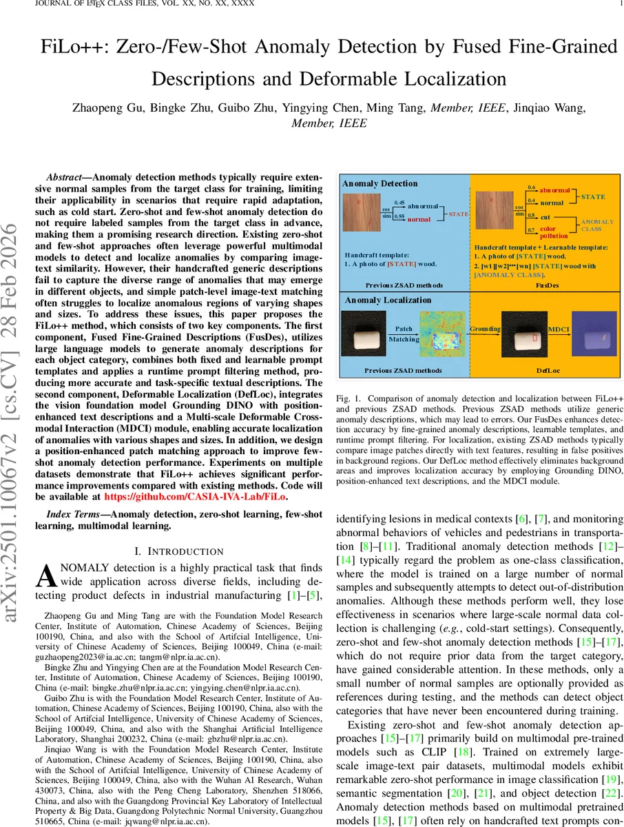 FiLo++: Zero-/Few-Shot Anomaly Detection by Fused Fine-Grained Descriptions and Deformable Localization