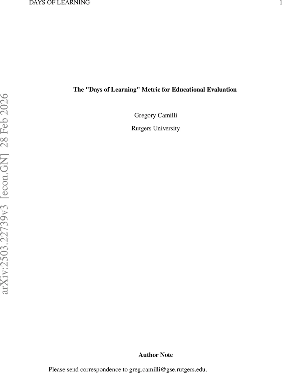 The "Days of Learning" Metric for Education Evaluations