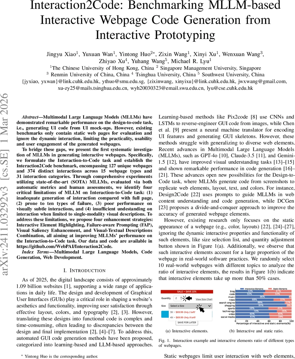Interaction2Code: Benchmarking MLLM-based Interactive Webpage Code Generation from Interactive Prototyping
