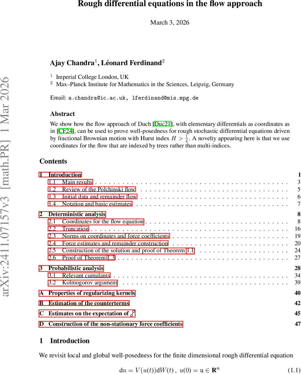 Rough differential equations in the flow approach
