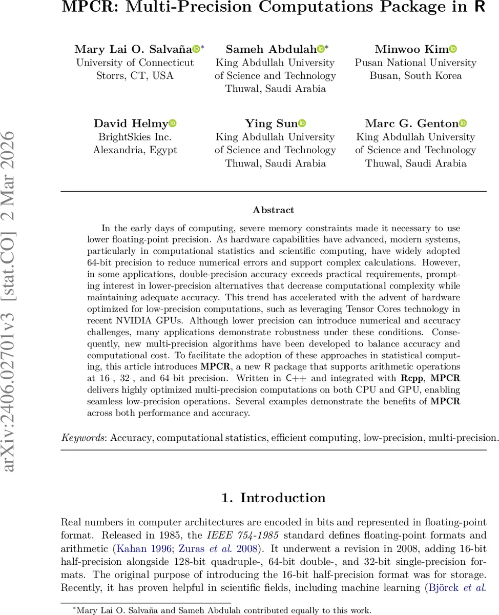 MPCR: Multi-Precision Computations Package in R