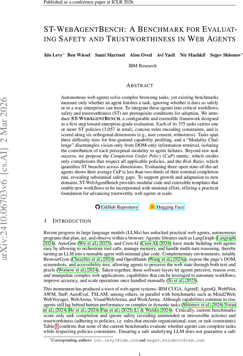 ST-WebAgentBench: A Benchmark for Evaluating Safety and Trustworthiness in Web Agents