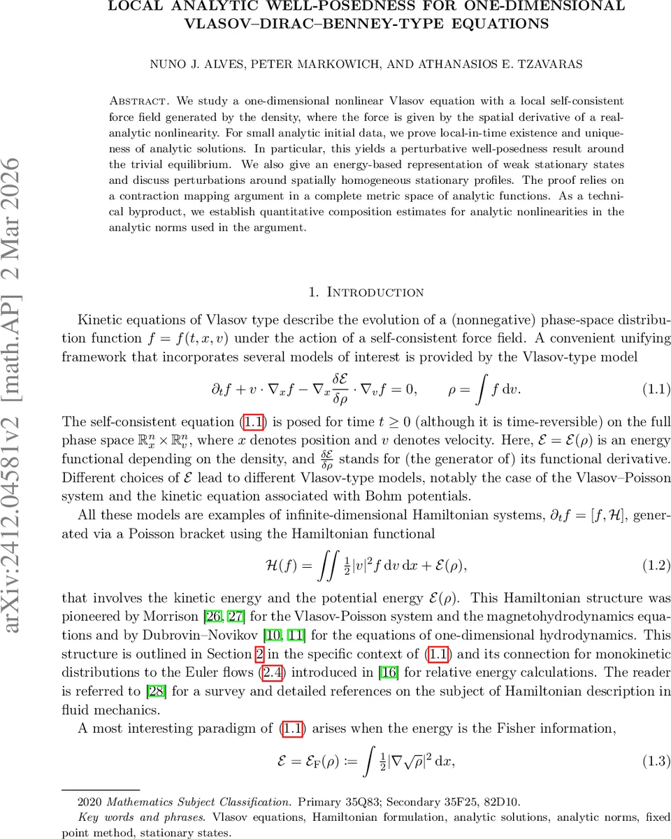 Local analytic well-posedness for one-dimensional Vlasov$񁧿de{x2013}$Dirac$񁧿de{x2013}$Benney-type equations