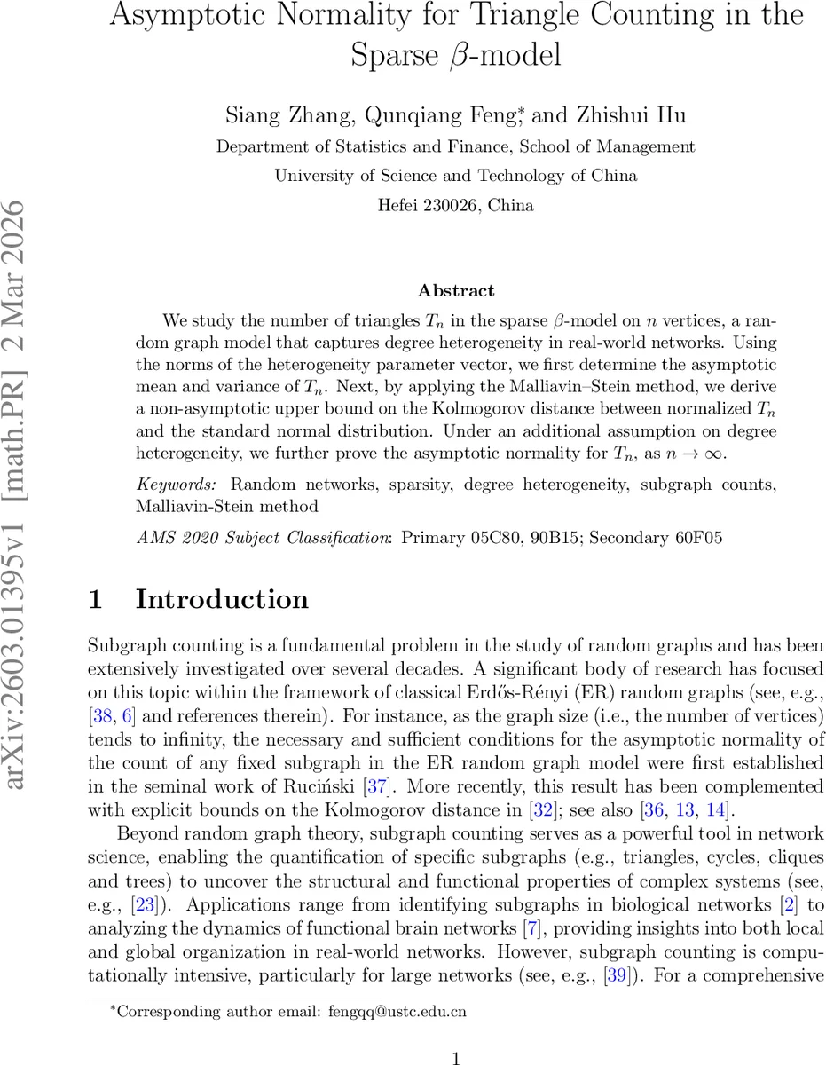Asymptotic normality for triangle counting in the sparse $β$-model
