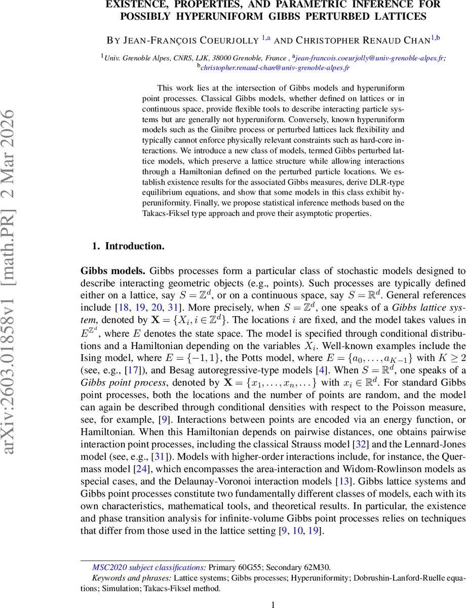 Existence, properties, and parametric inference for possibly hyperuniform Gibbs perturbed lattices