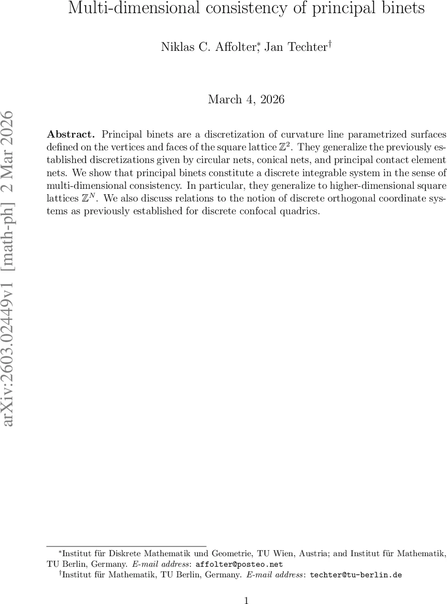 Multi-dimensional consistency of principal binets