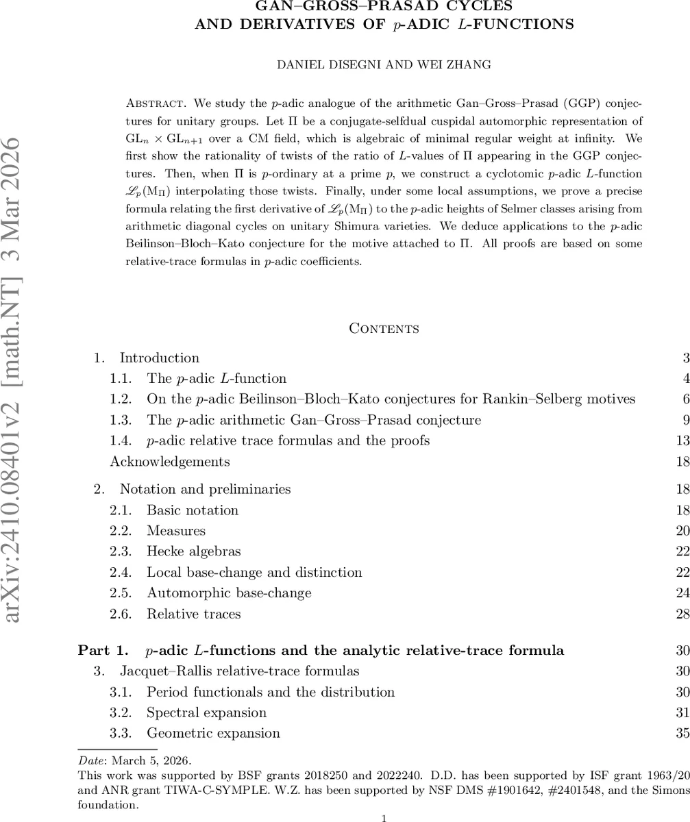 Gan--Gross--Prasad cycles and derivatives of $p$-adic $L$-functions
