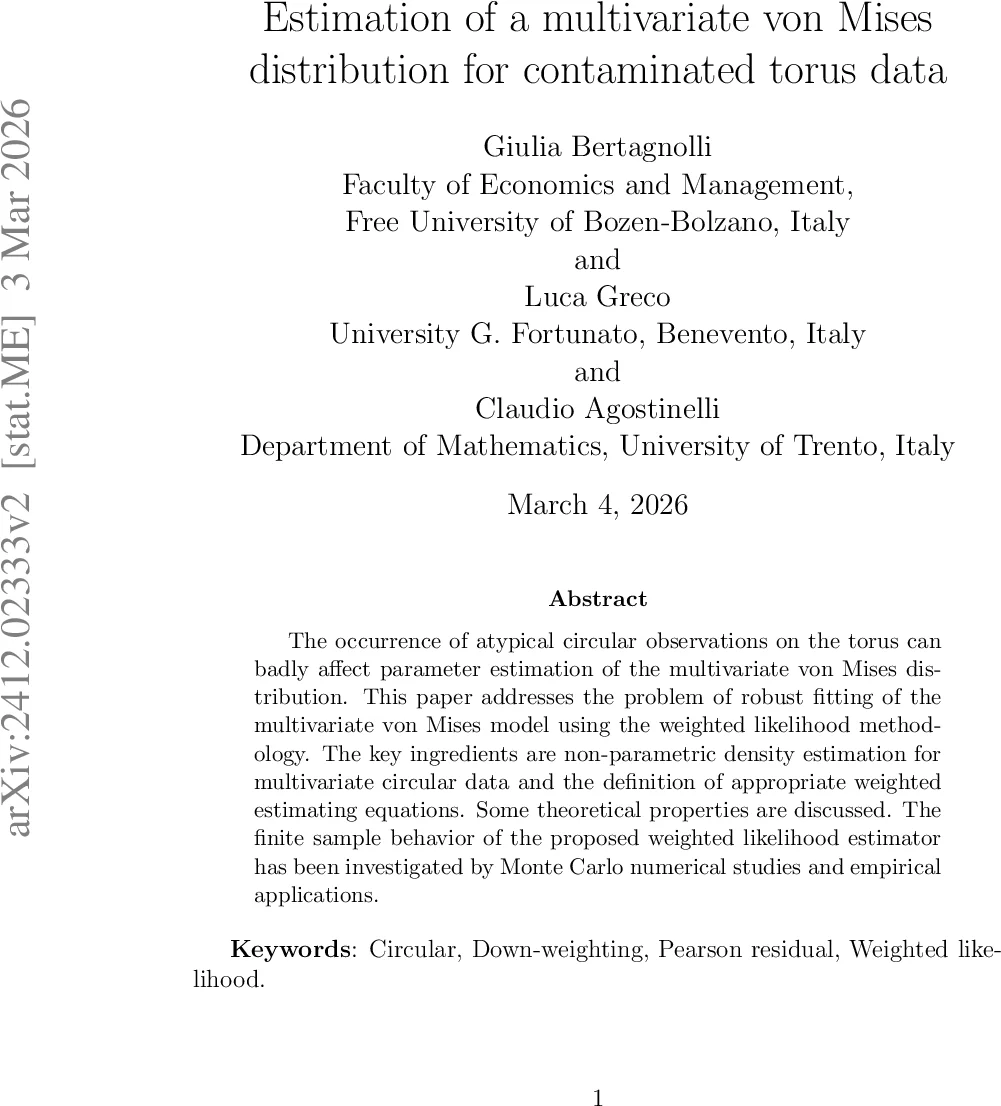 Estimation of a multivariate von Mises distribution for contaminated torus data