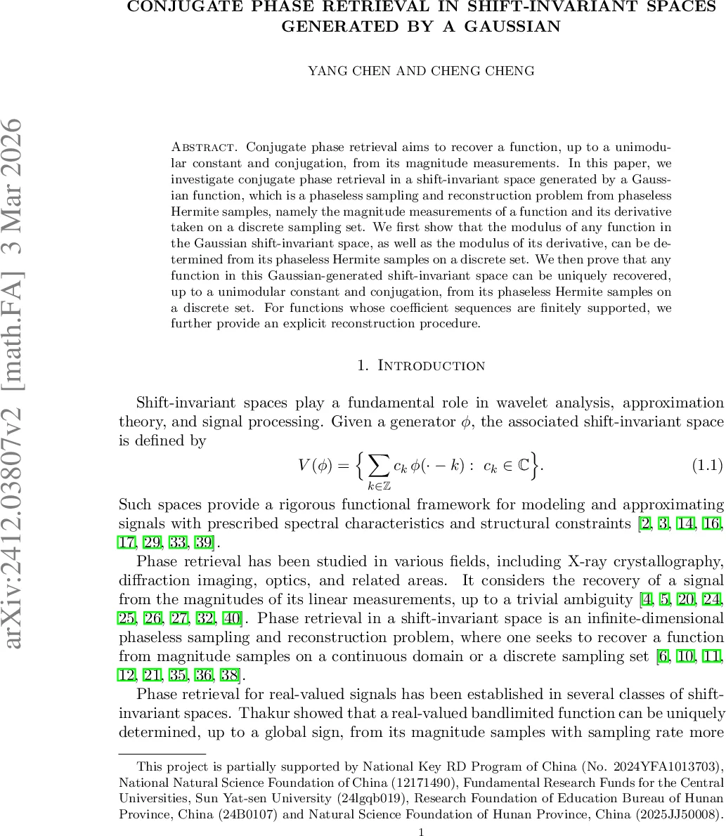 Conjugate phase retrieval in shift-invariant spaces generated by a Gaussian