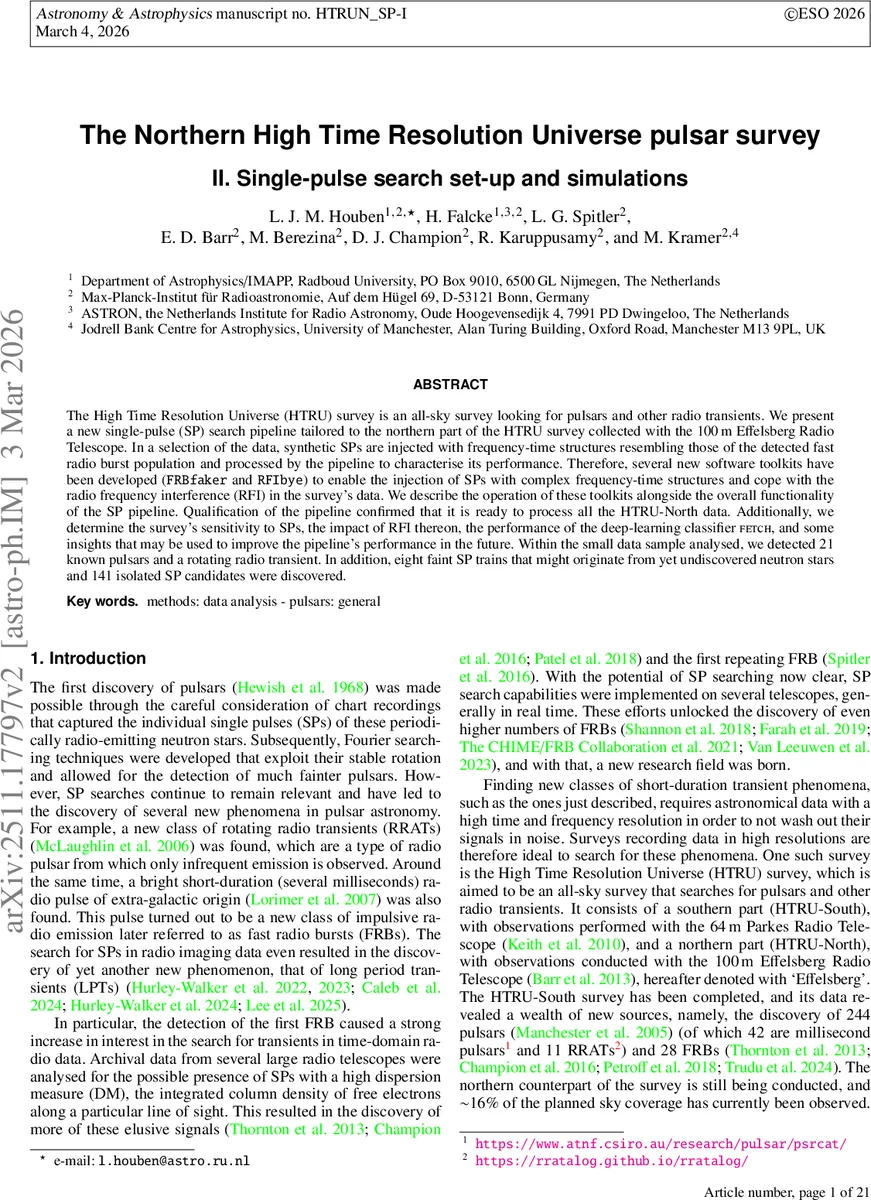 The Northern High Time Resolution Universe pulsar survey: II. Single-pulse search set-up and simulations