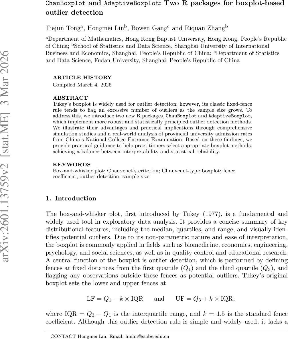 ChauBoxplot and AdaptiveBoxplot: Two R packages for boxplot-based outlier detection
