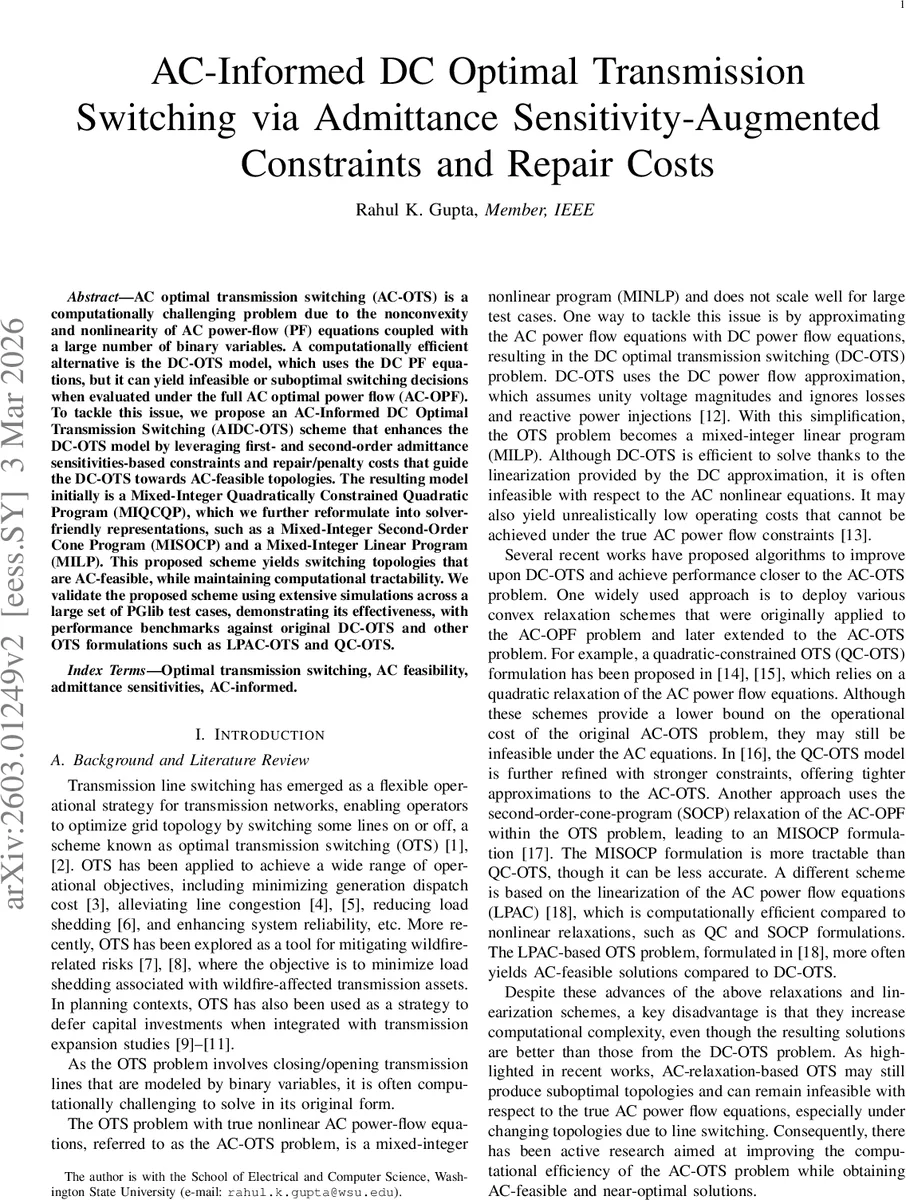 AC-Informed DC Optimal Transmission Switching via Admittance Sensitivity-Augmented Constraints and Repair Costs