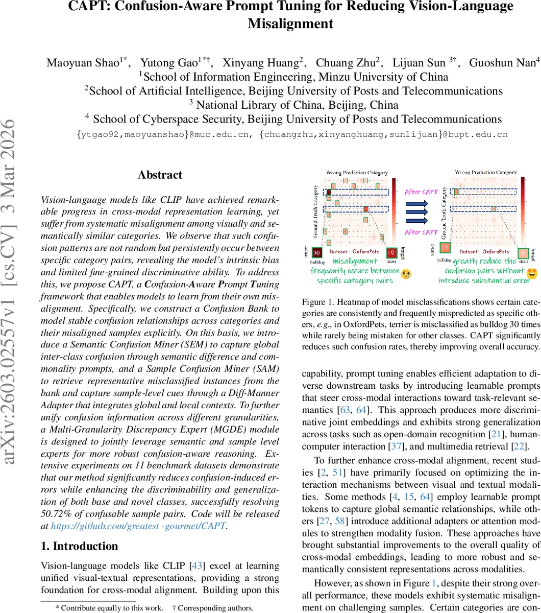 CAPT: Confusion-Aware Prompt Tuning for Reducing Vision-Language Misalignment