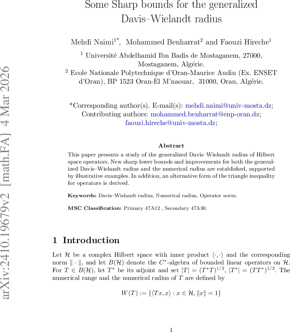 Some Sharp bounds for the generalized Davis-Wielandt radius