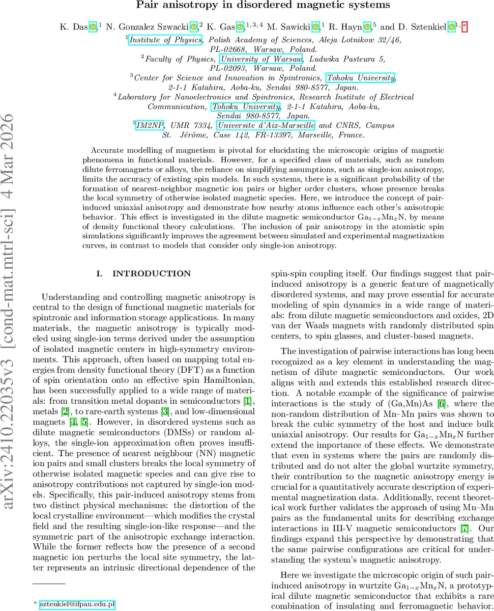 Pair anisotropy in disordered magnetic systems
