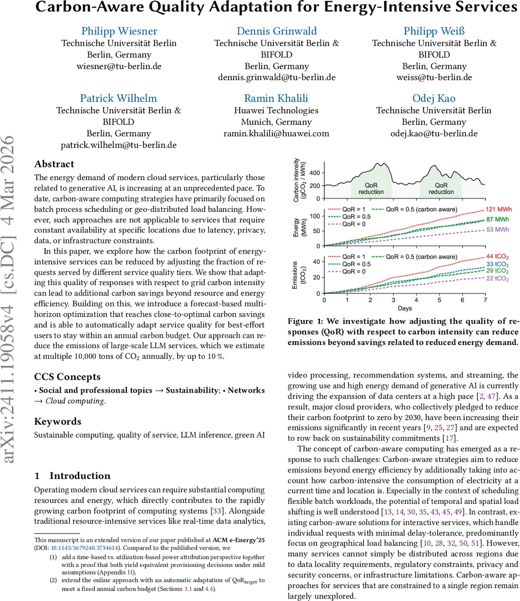 Carbon-Aware Quality Adaptation for Energy-Intensive Services