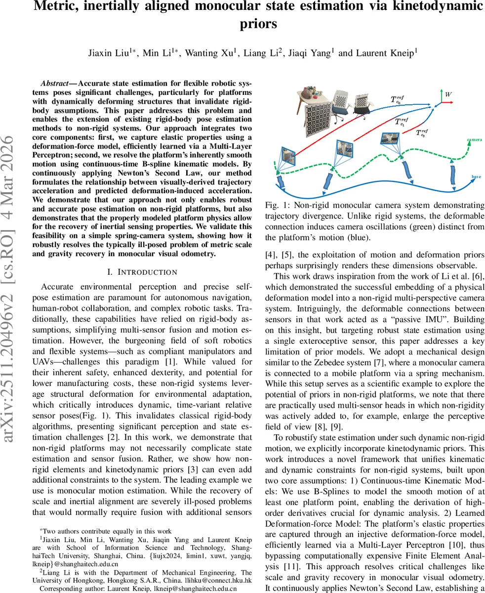 Metric, inertially aligned monocular state estimation via kinetodynamic priors