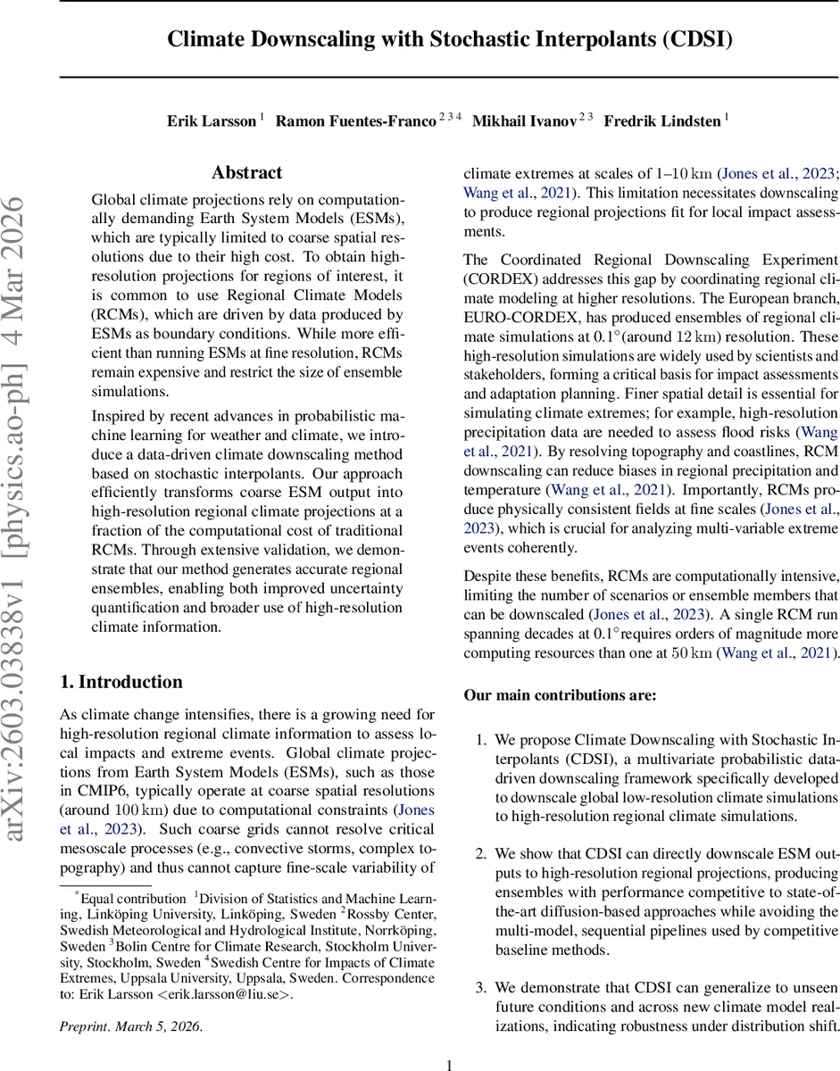 Climate Downscaling with Stochastic Interpolants (CDSI)