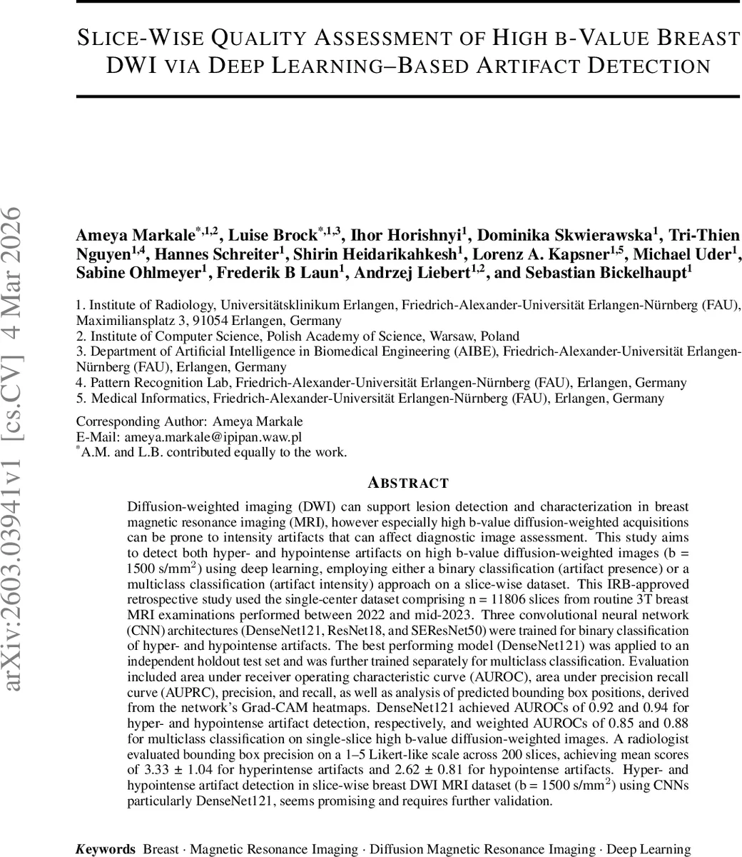 Slice-wise quality assessment of high b-value breast DWI via deep learning-based artifact detection