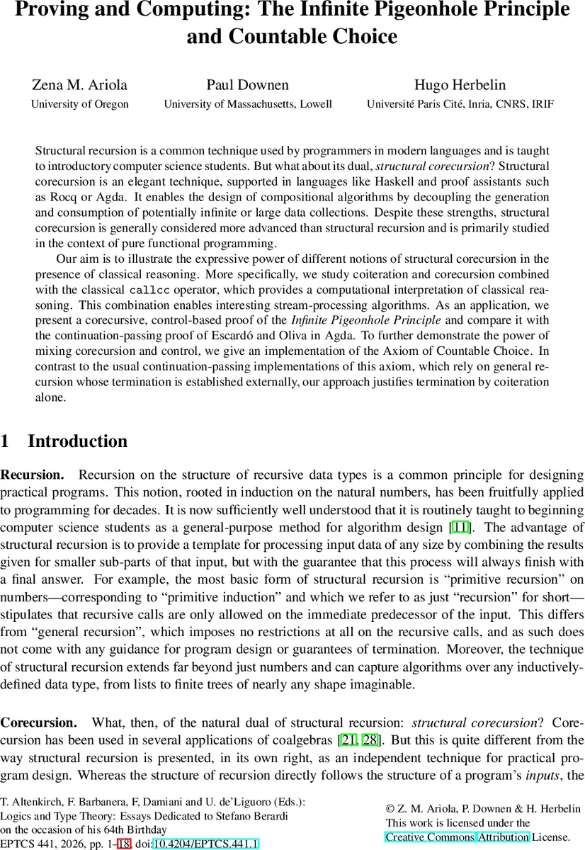 Proving and Computing: The Infinite Pigeonhole Principle and Countable Choice