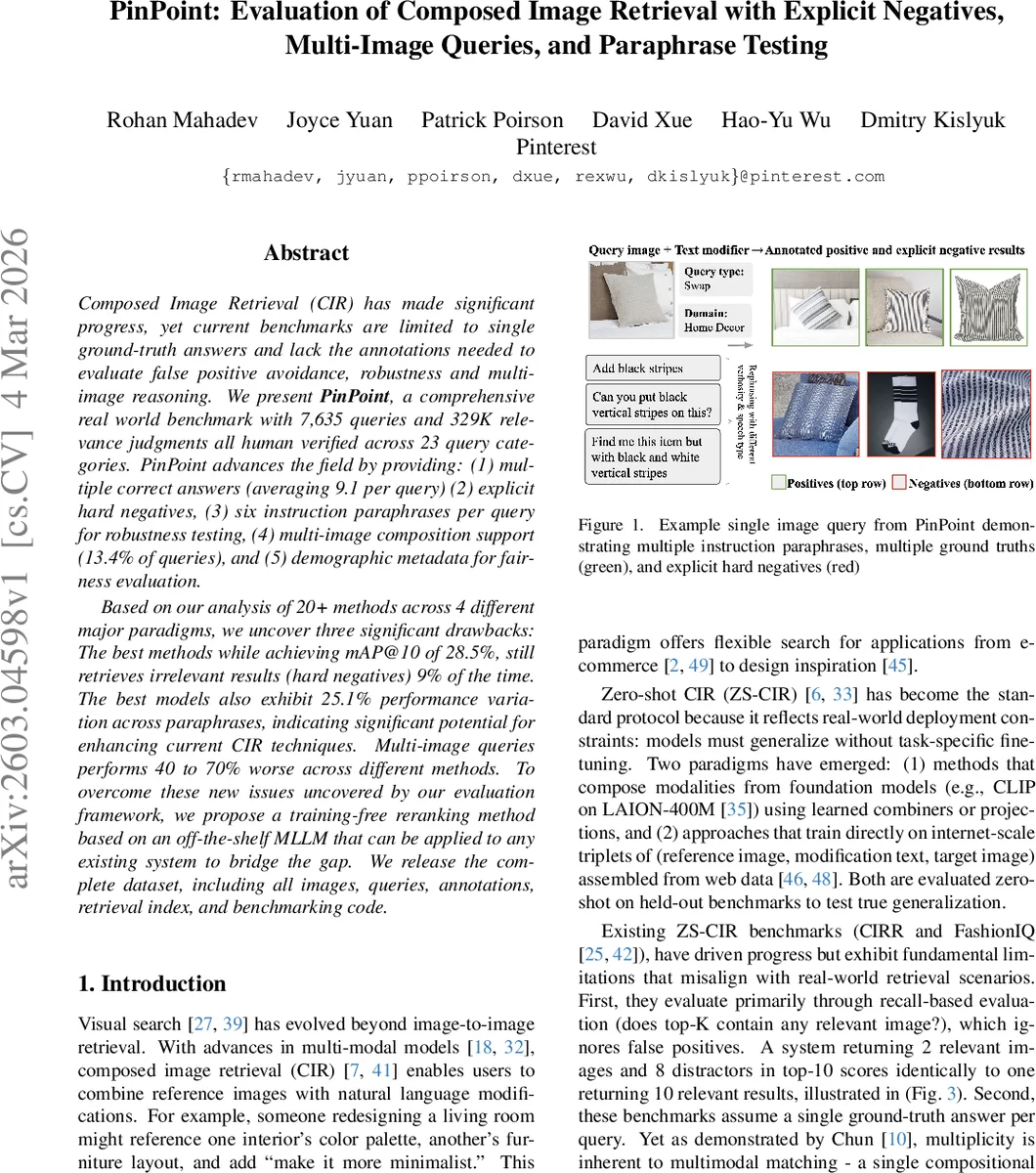 PinPoint: Evaluation of Composed Image Retrieval with Explicit Negatives, Multi-Image Queries, and Paraphrase Testing