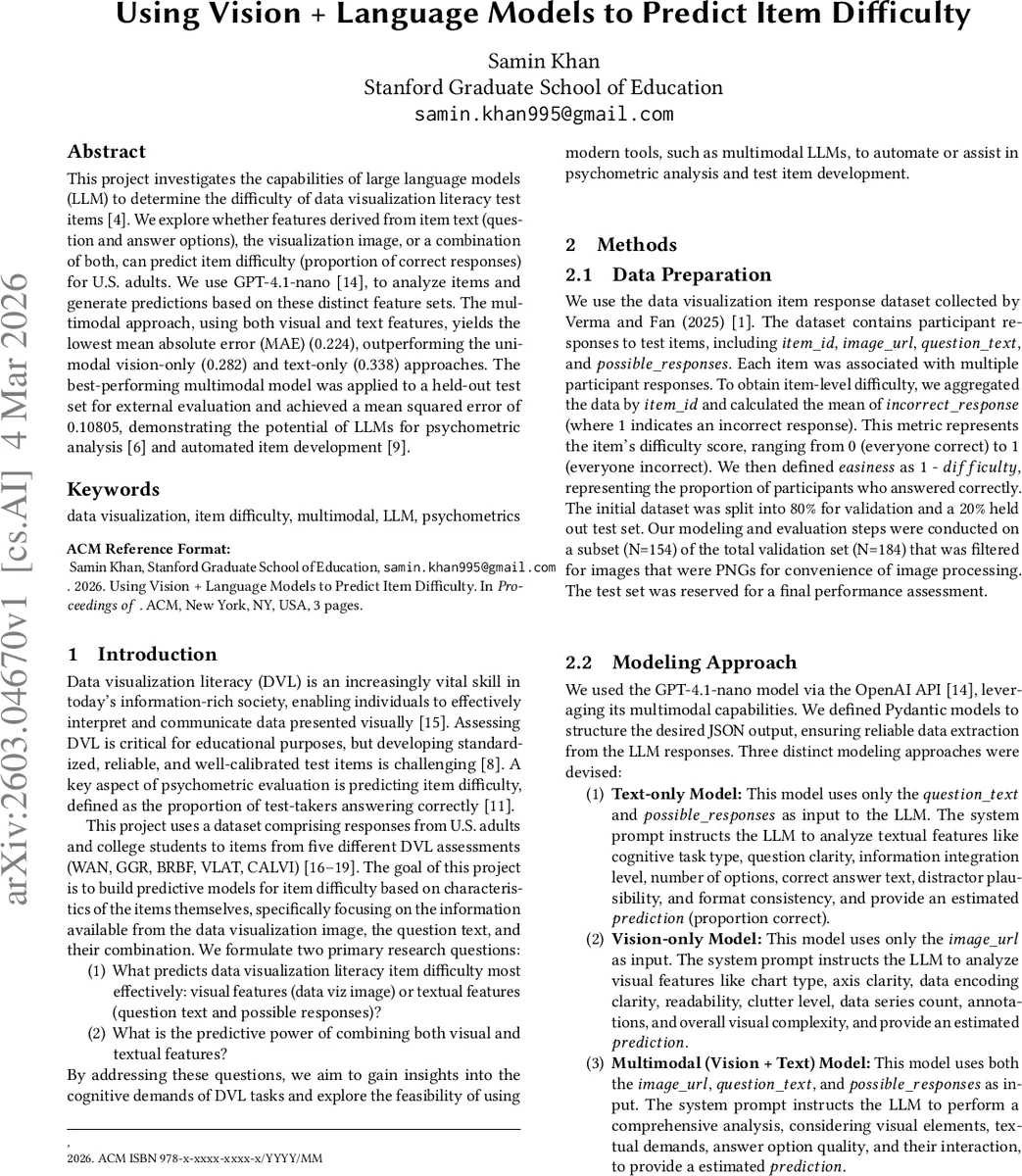 Using Vision + Language Models to Predict Item Difficulty