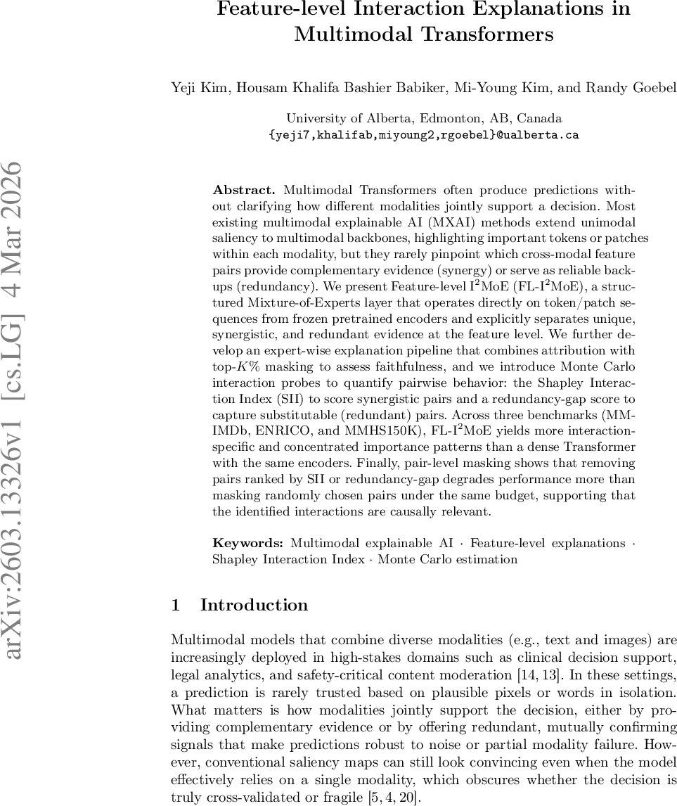 Feature-level Interaction Explanations in Multimodal Transformers