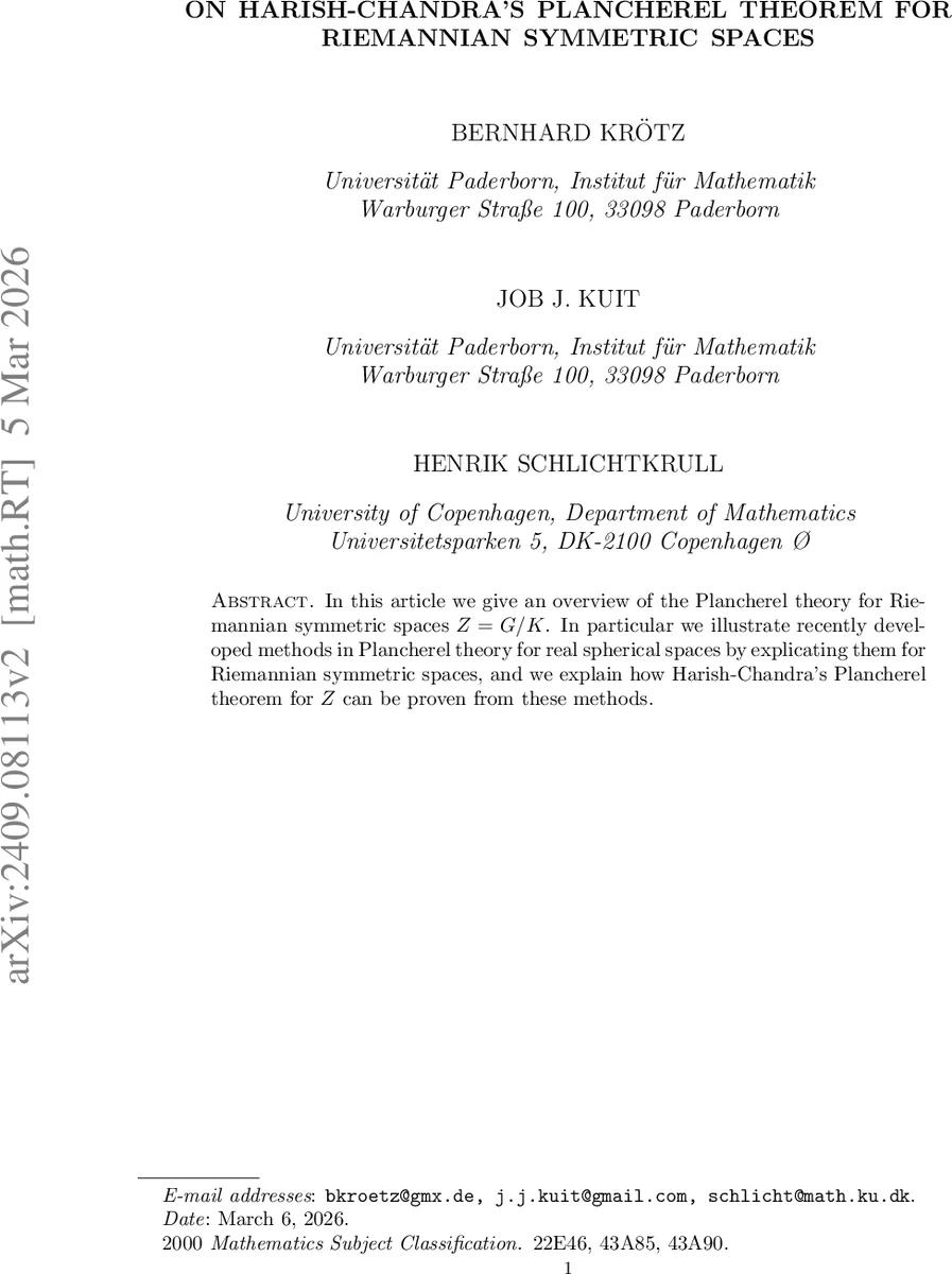 On Harish-Chandra's Plancherel theorem for Riemannian symmetric spaces