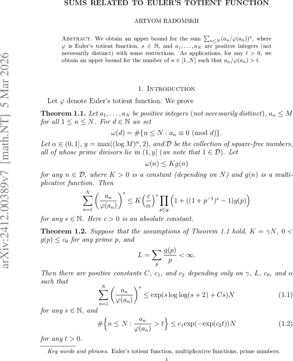 Sums related to Euler's totient function
