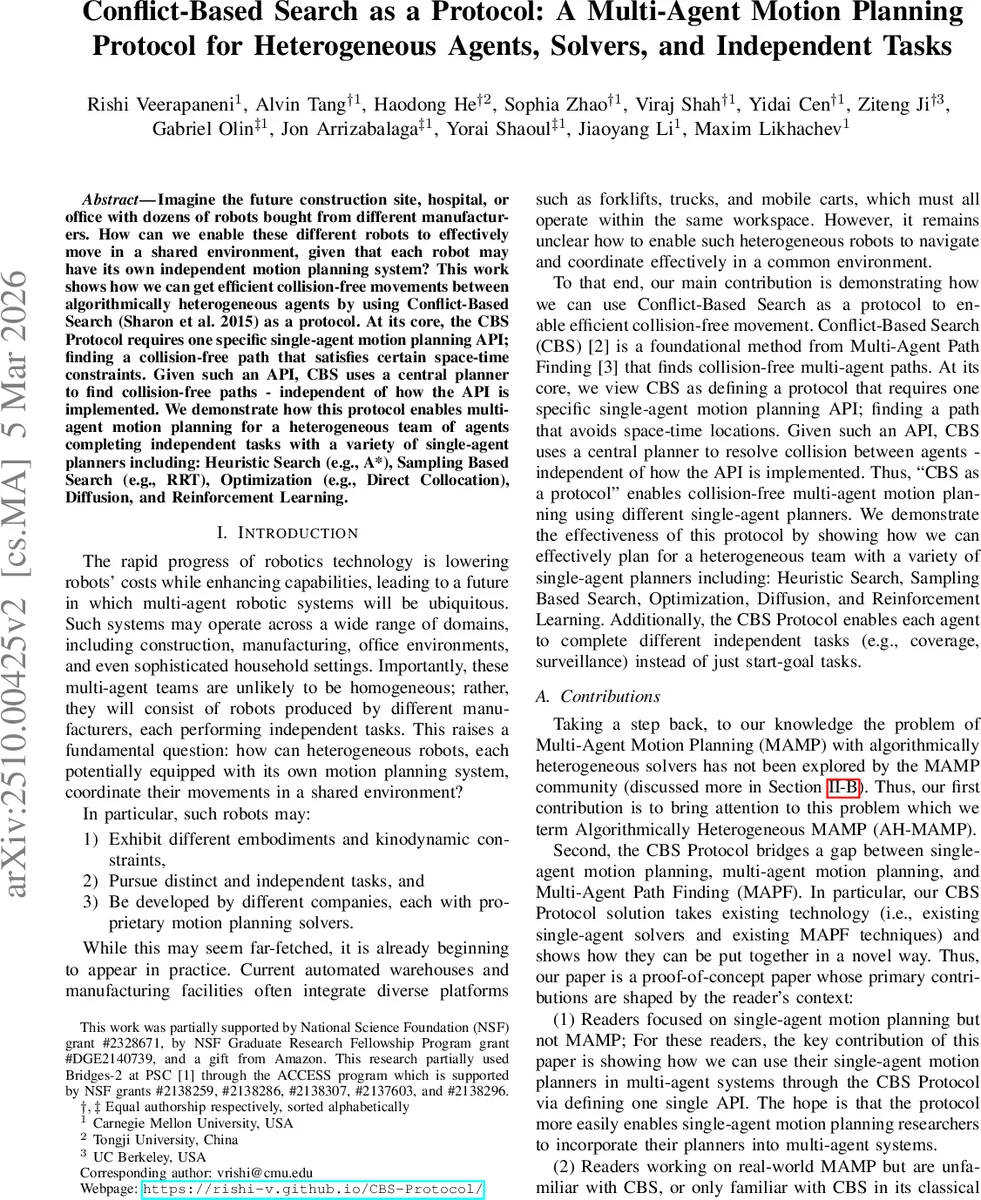 Conflict-Based Search as a Protocol: A Multi-Agent Motion Planning Protocol for Heterogeneous Agents, Solvers, and Independent Tasks