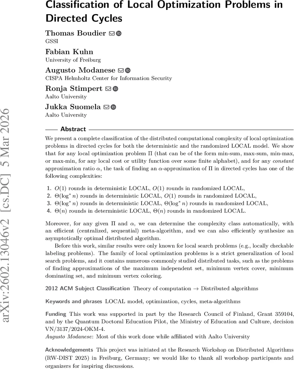 Classification of Local Optimization Problems in Directed Cycles