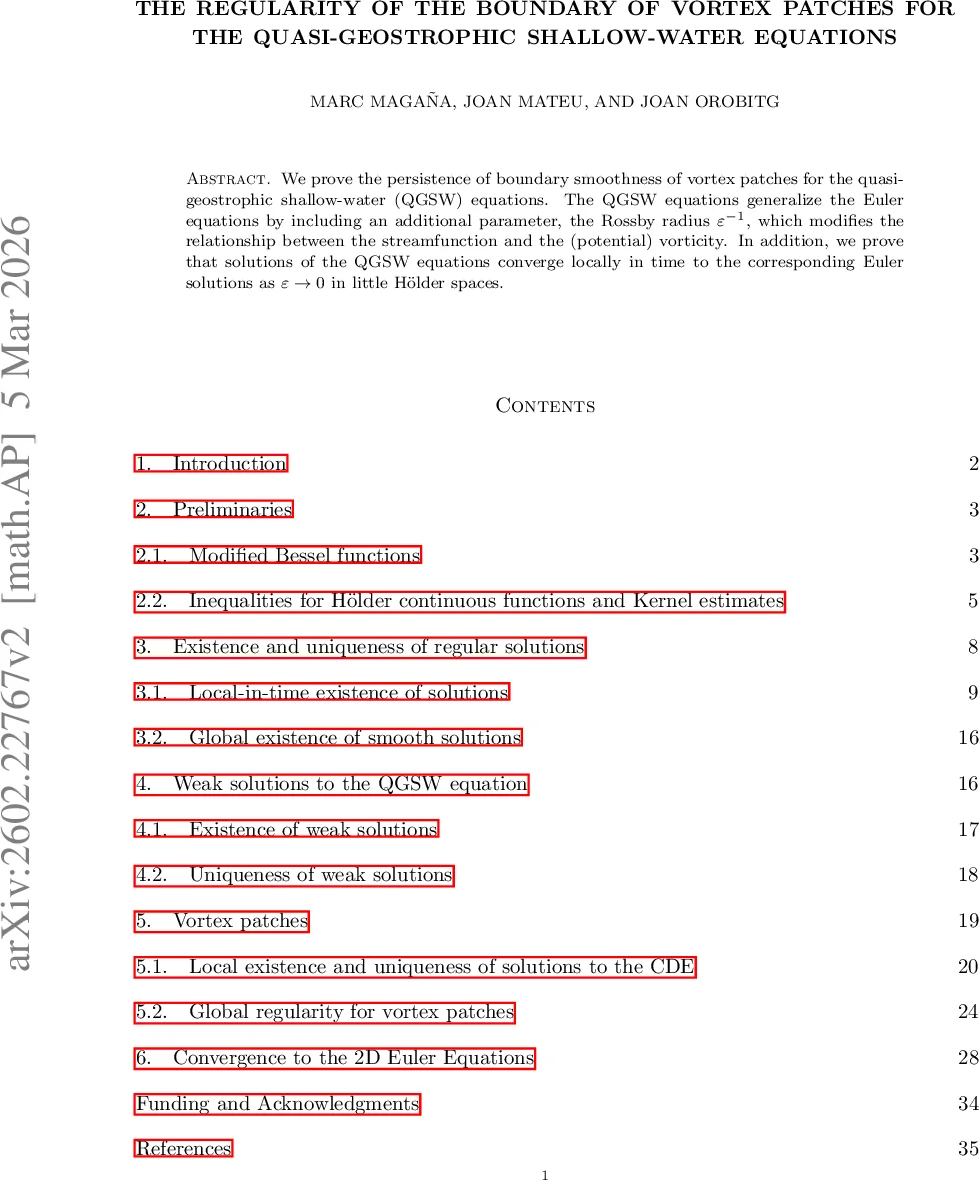The regularity of the boundary of vortex patches for the quasi-geostrophic shallow-water equations