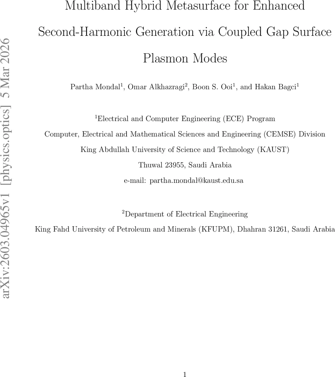 Multiband Hybrid Metasurface for Enhanced Second-Harmonic Generation via Coupled Gap Surface Plasmon Modes