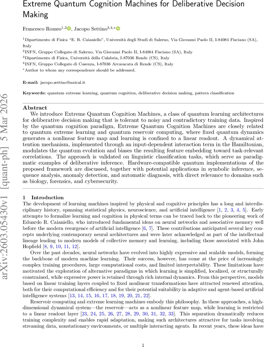 Extreme Quantum Cognition Machines for Deliberative Decision Making