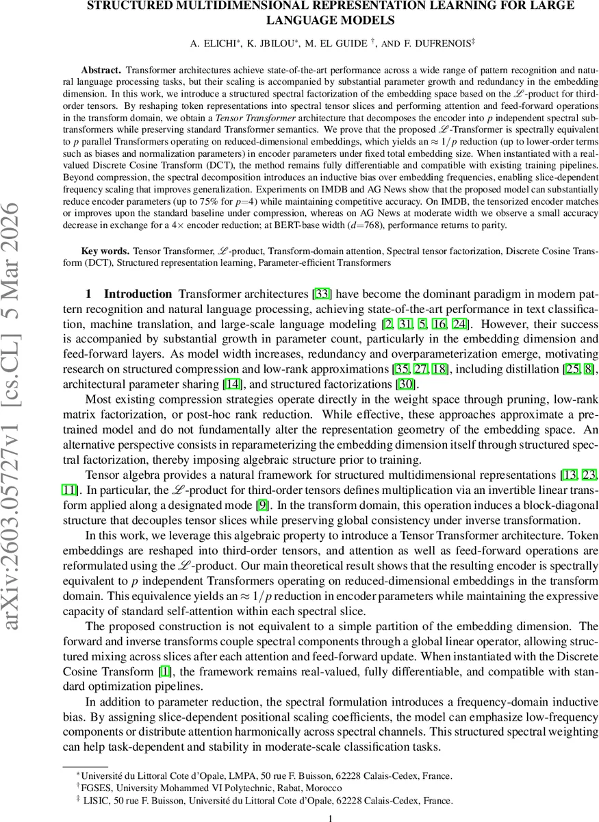 Structured Multidimensional Representation Learning for Large Language Models