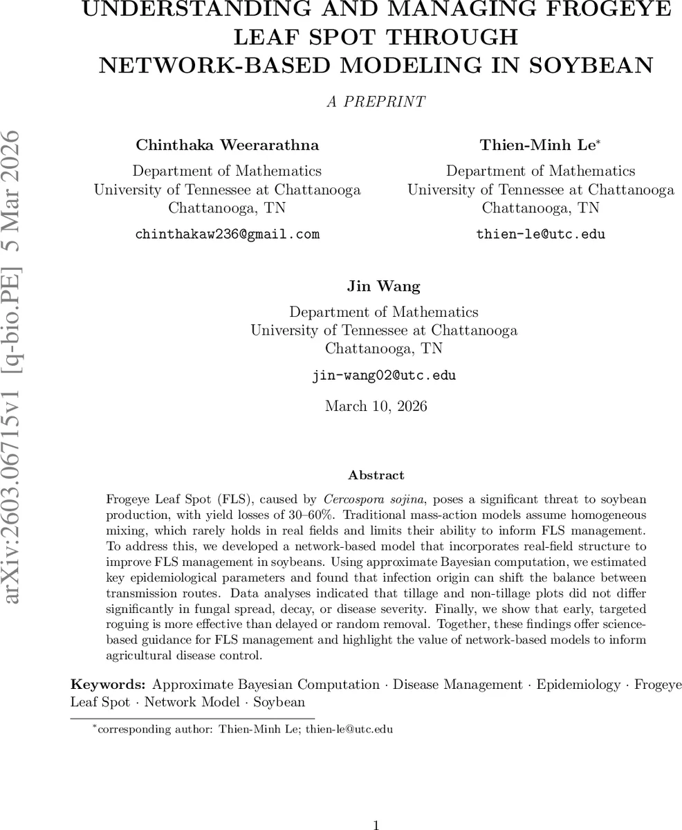 Understanding and Managing Frogeye Leaf Spot through Network-Based Modeling in Soybean