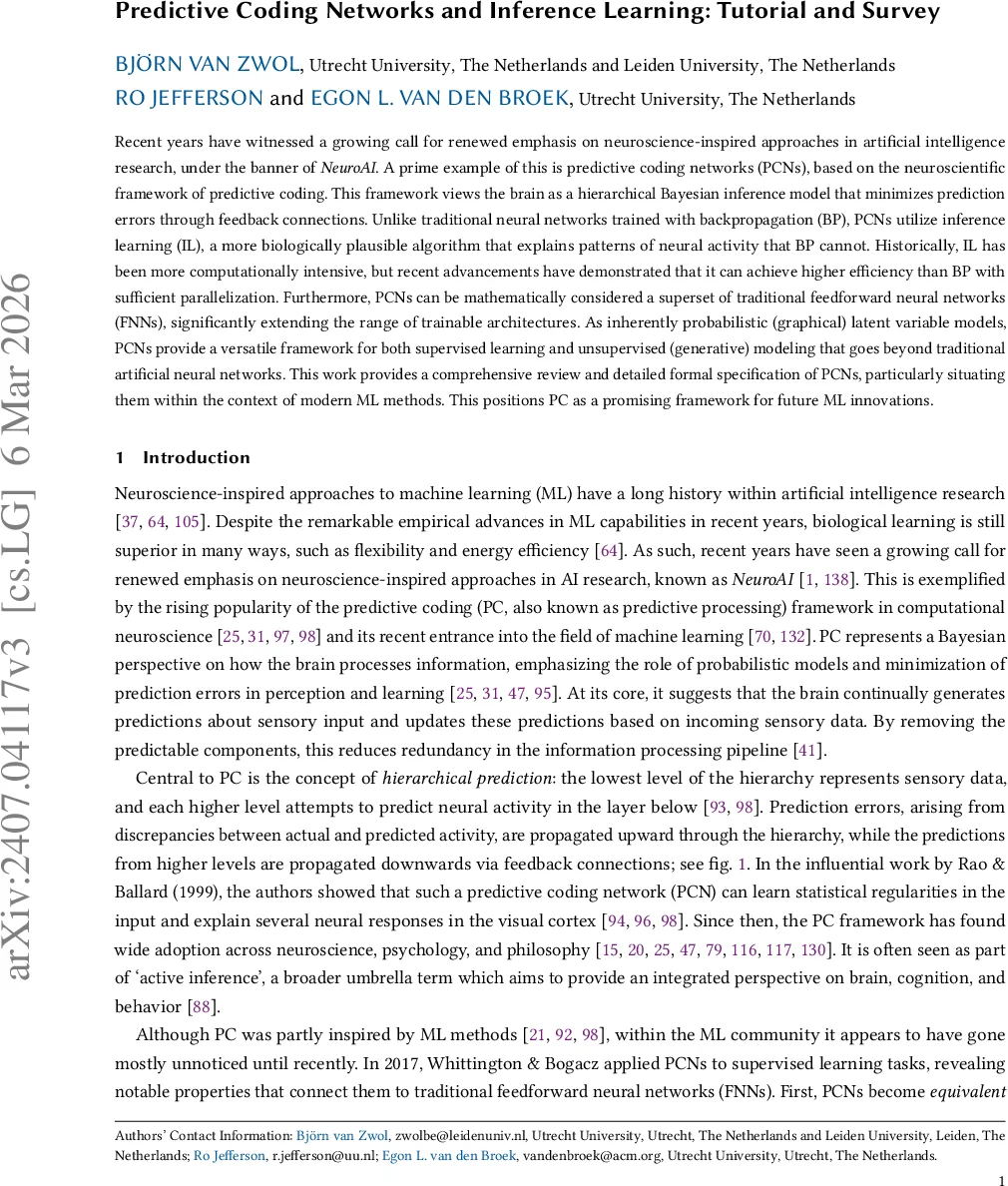 Predictive Coding Networks and Inference Learning: Tutorial and Survey