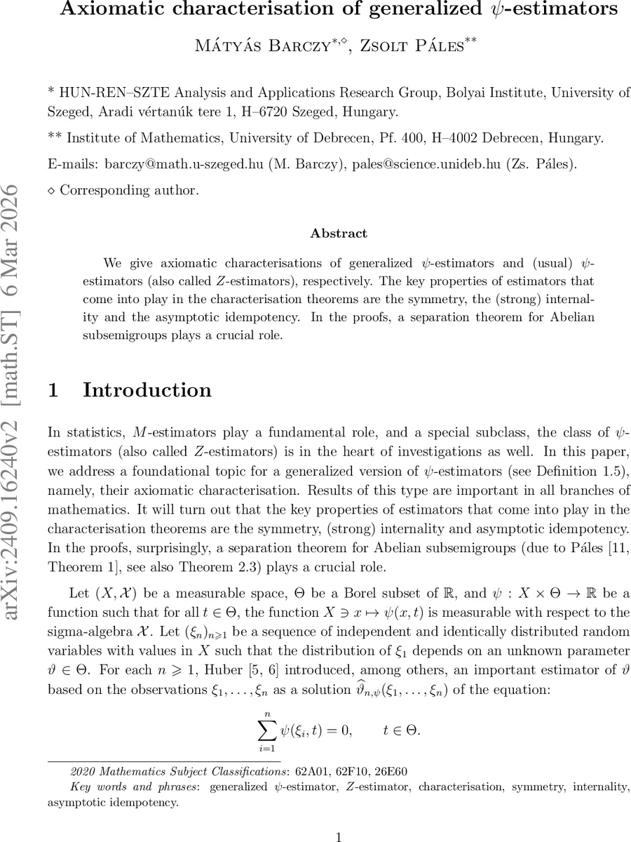 Axiomatic characterisation of generalized $ψ$-estimators
