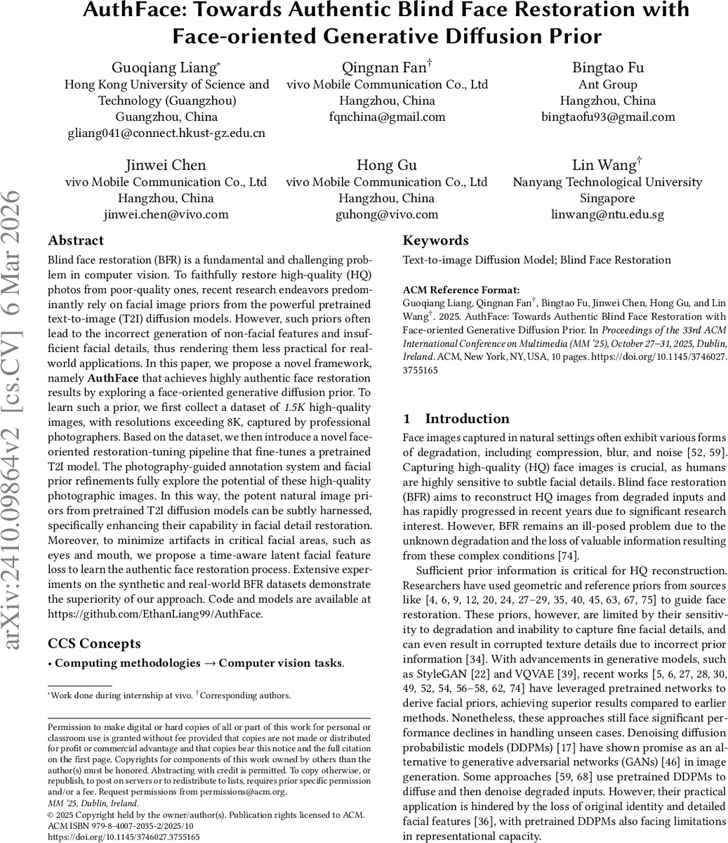 AuthFace: Towards Authentic Blind Face Restoration with Face-oriented Generative Diffusion Prior