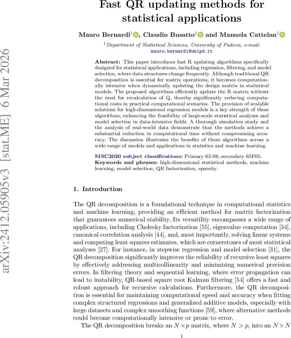 Fast QR updating methods for statistical applications