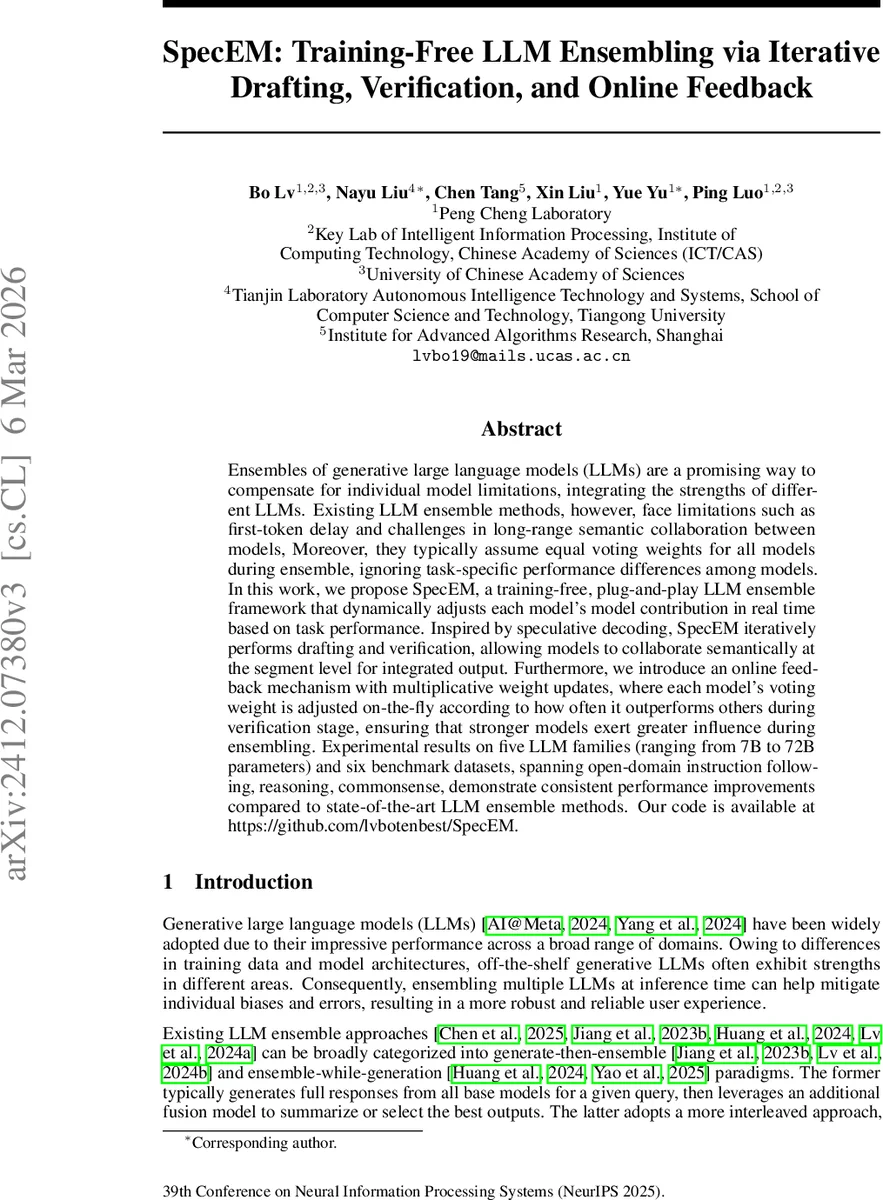 SpecFuse: Ensembling Large Language Models via Next-Segment Prediction