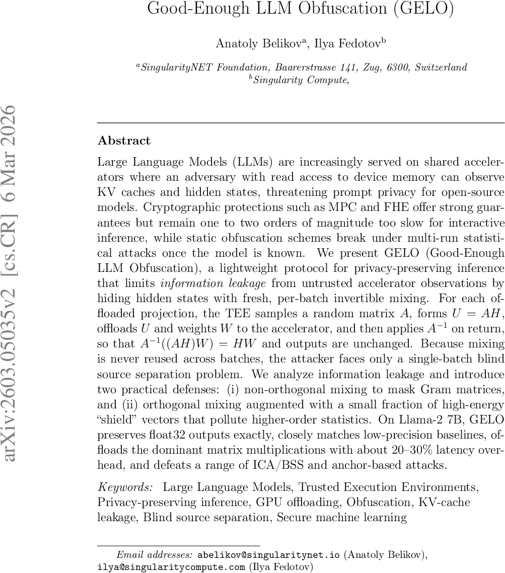 Good-Enough LLM Obfuscation (GELO)