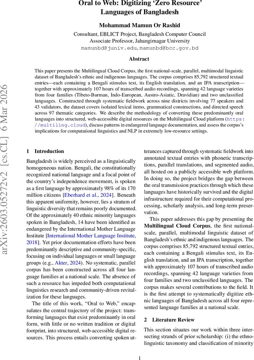 Oral to Web: Digitizing 'Zero Resource'Languages of Bangladesh