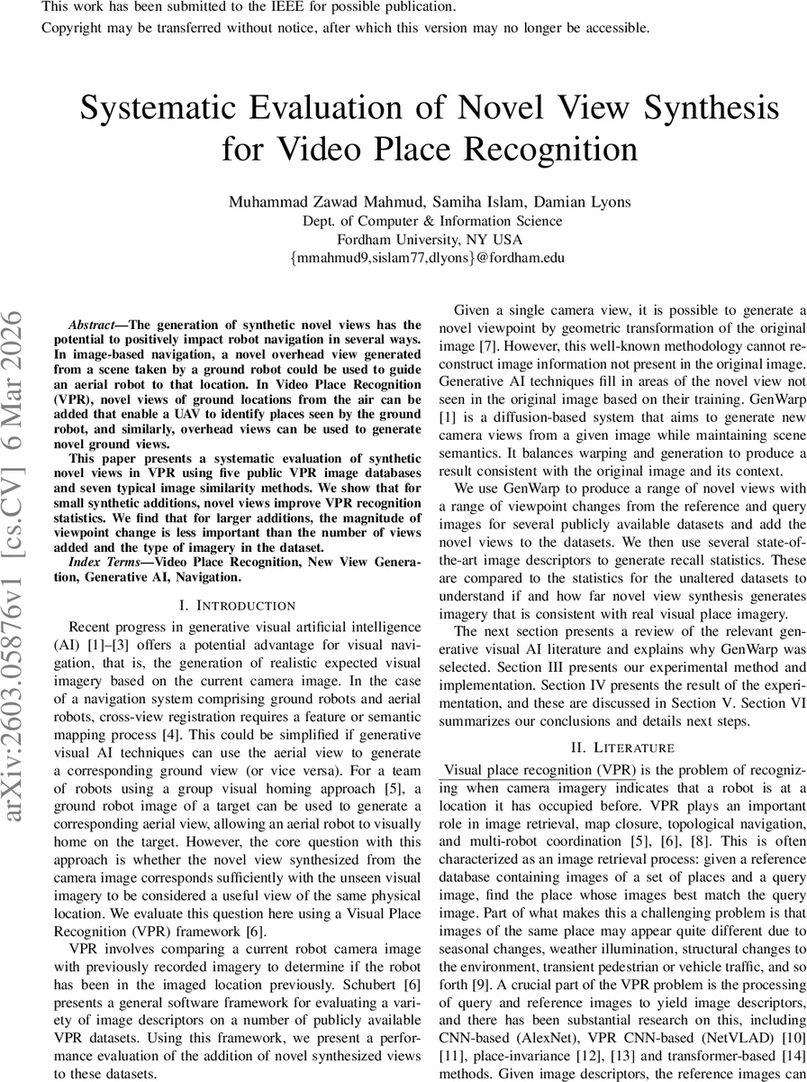 Systematic Evaluation of Novel View Synthesis for Video Place Recognition