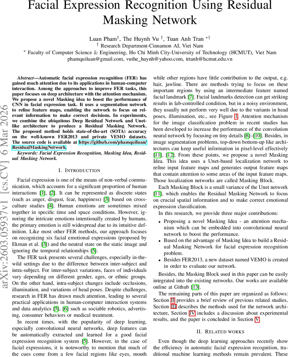 Facial Expression Recognition Using Residual Masking Network