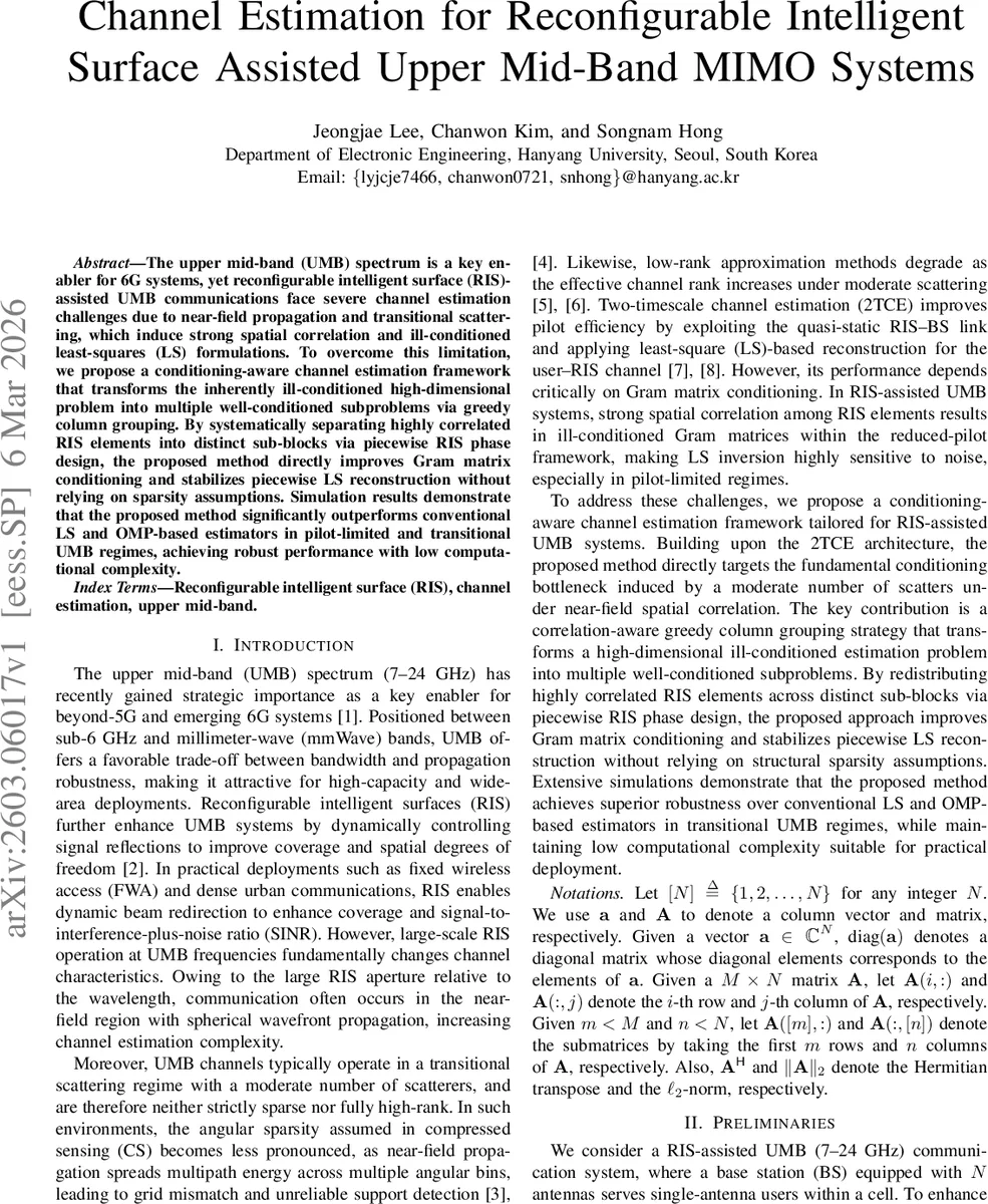 Channel Estimation for Reconfigurable Intelligent Surface Assisted Upper Mid-Band MIMO Systems